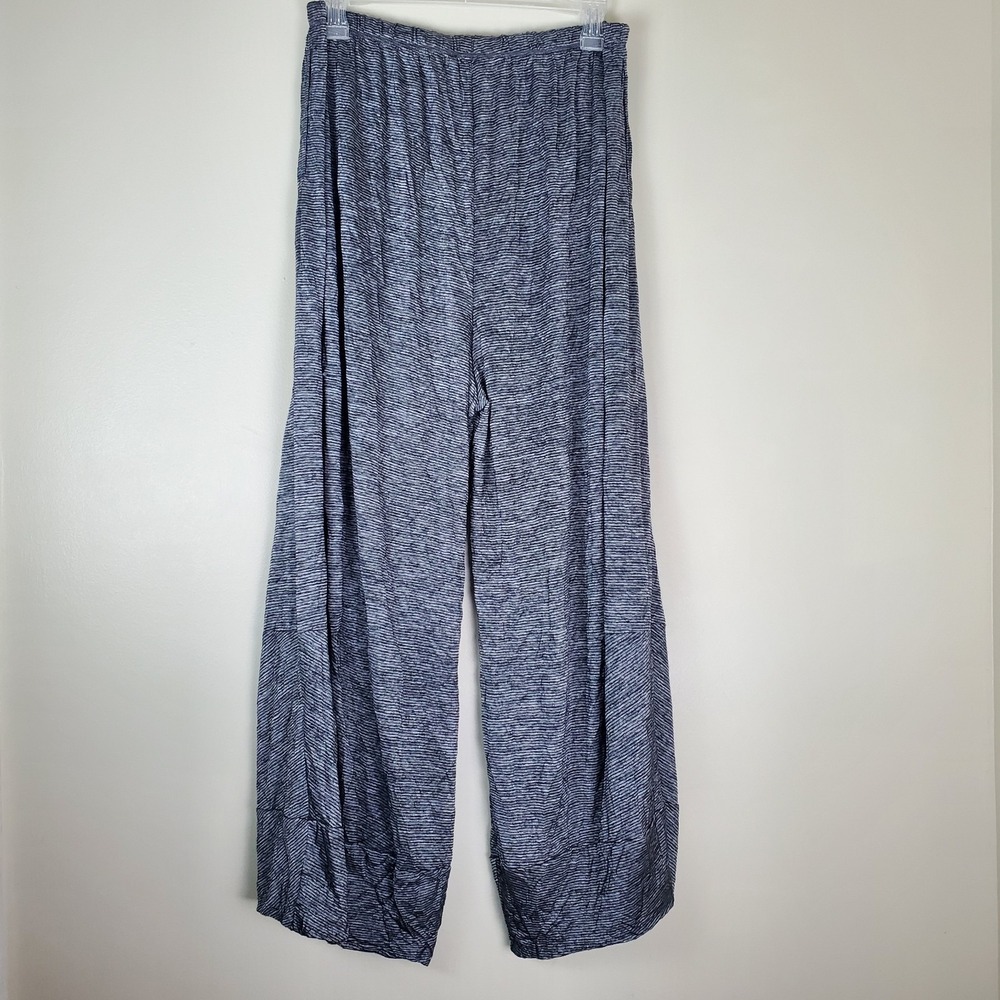 Comfy USA Ribbed Striped Black Gauzy Crinkle Pants XL Made USA Semi Sheer Lounge